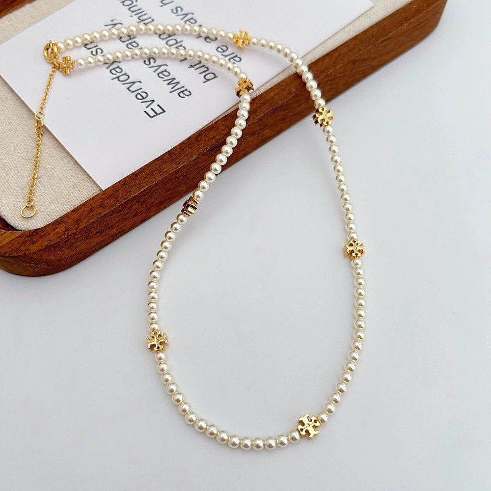 Tory Burch Pearl Letter Necklace Sweater Chain Choker
